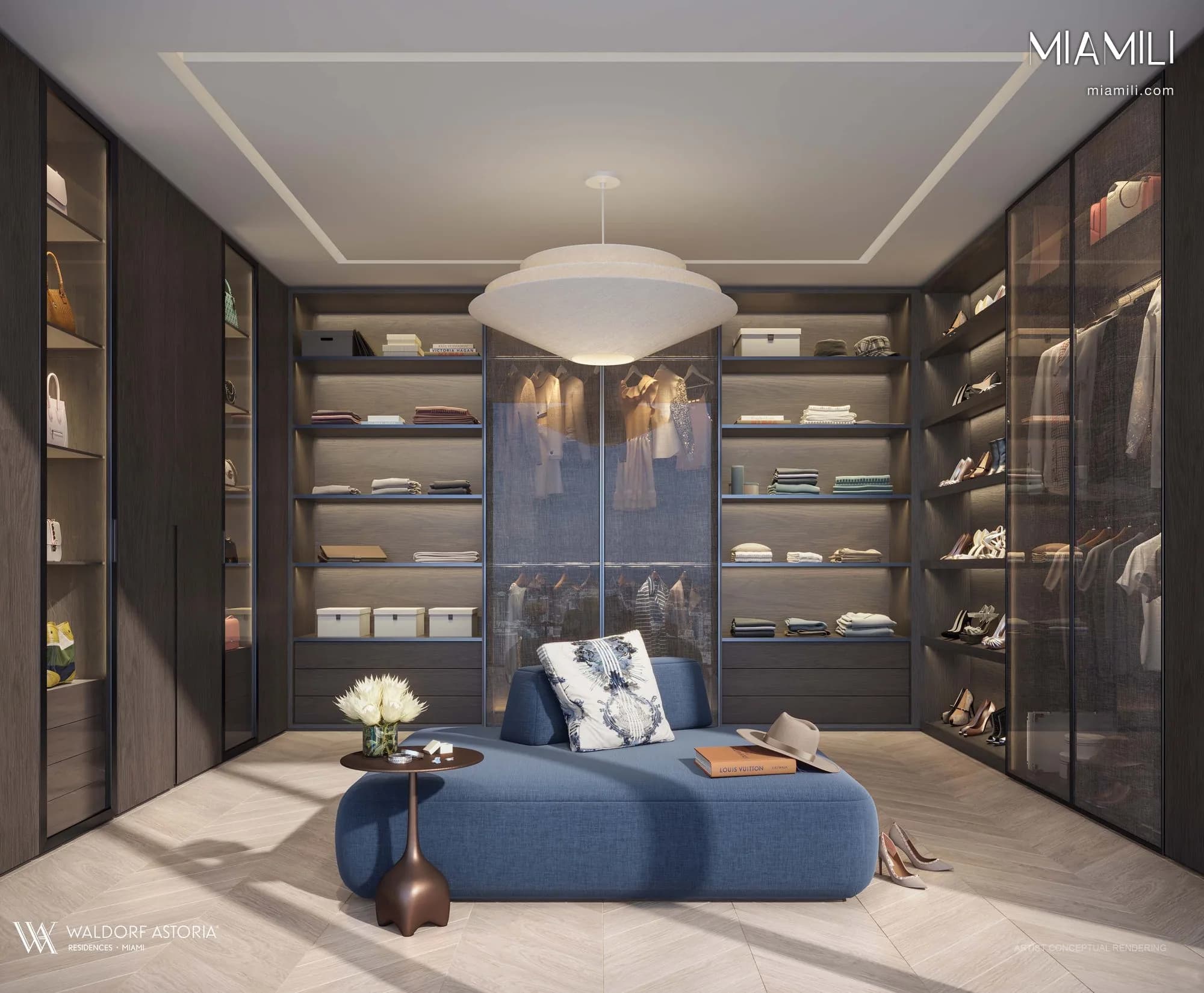 Waldorf Astoria Miami rezidanslarının iç mekân tasarımını gösteren proje fotoğrafı